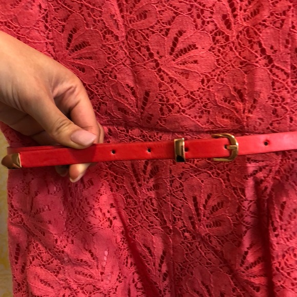 Coral Lace Romper with Belt - Picture 4 of 4